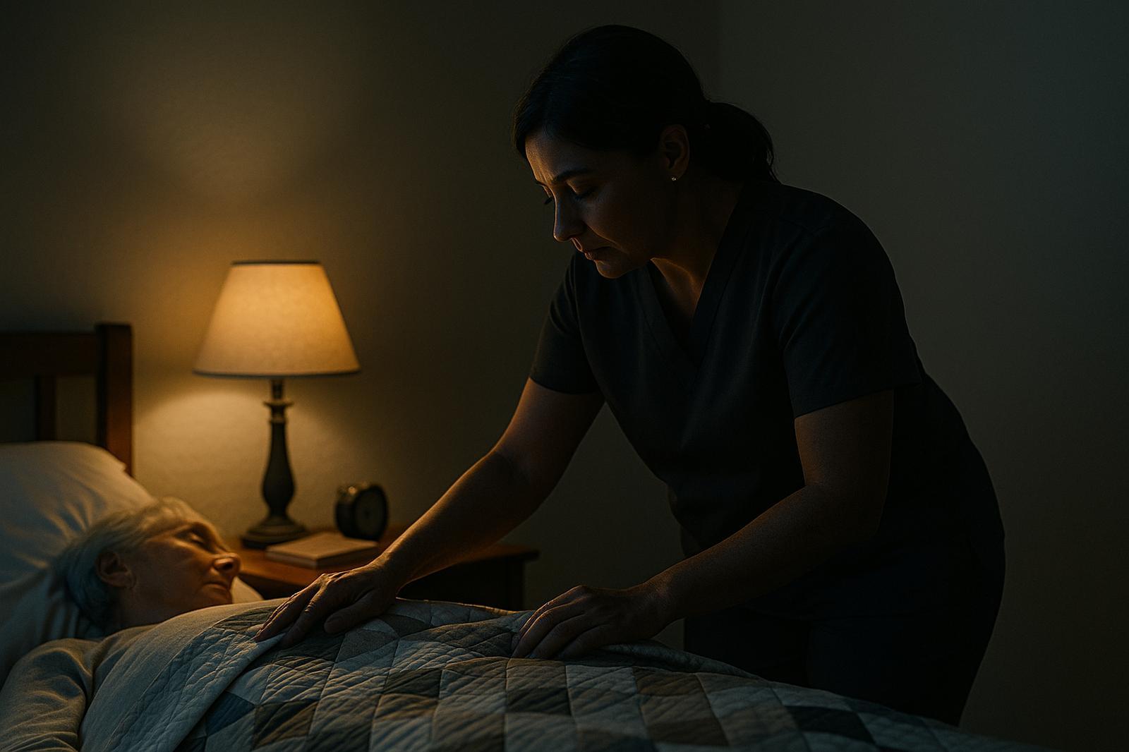 caring nurse checking on elderly patient eldercare | GPS: 49.839121, -97.119157