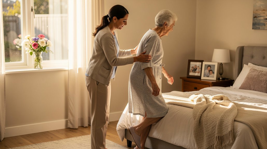 caregiver with senior woman happy at home | GPS: 49.857927, -97.090755