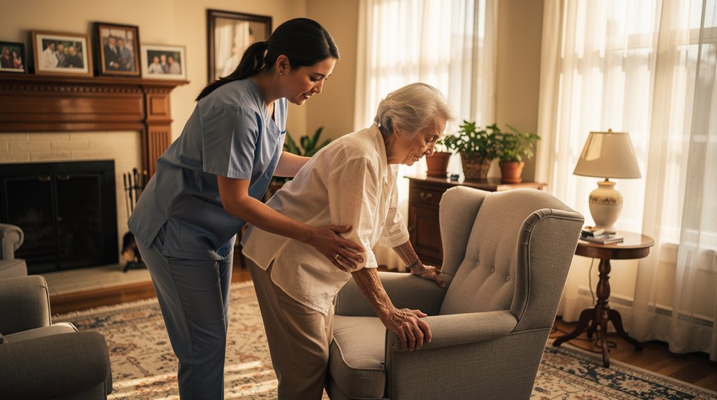 caregiver assisting elderly woman in home prescare
