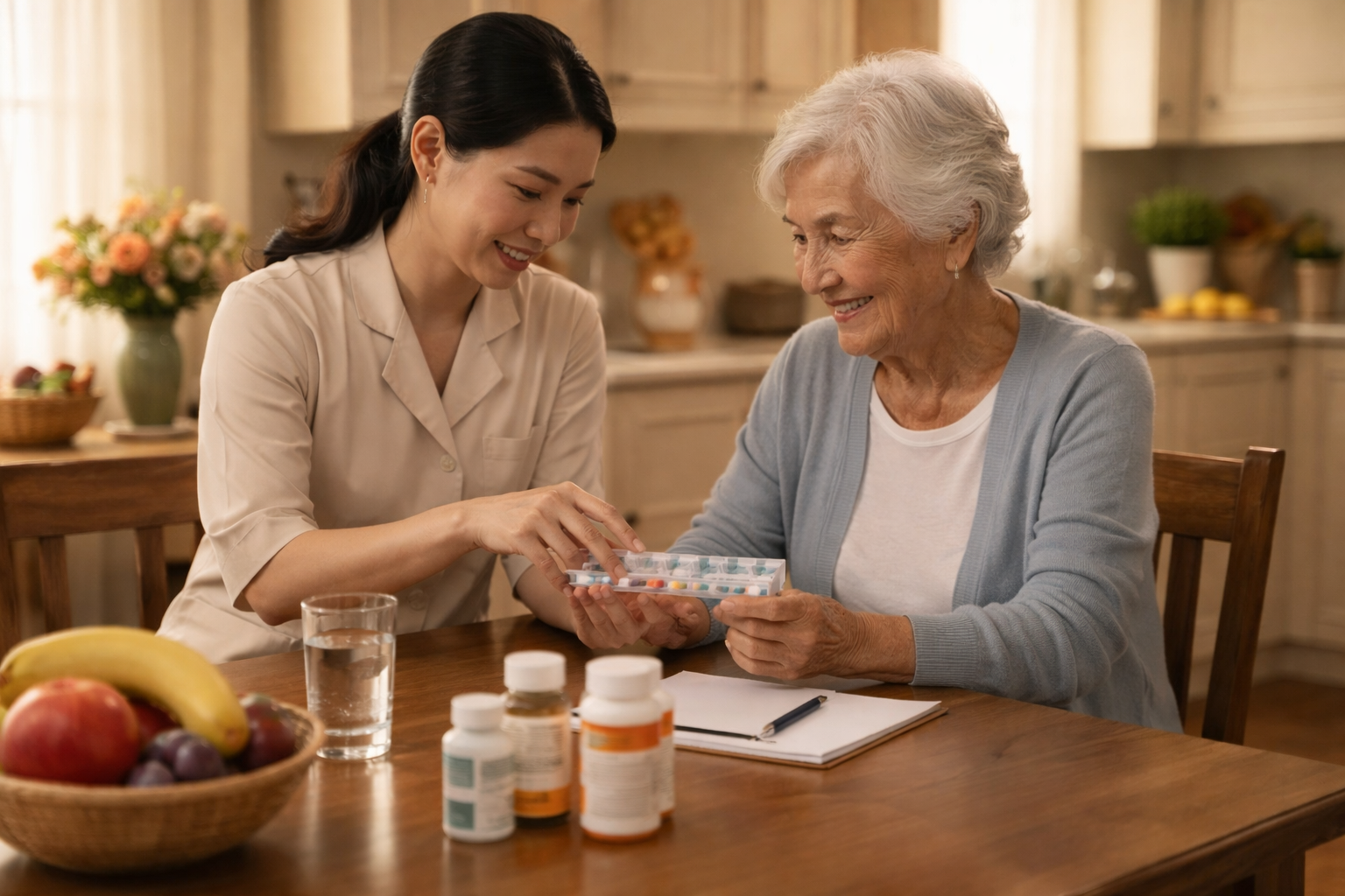 caregiver prescribing medicine prescare senior conversation
