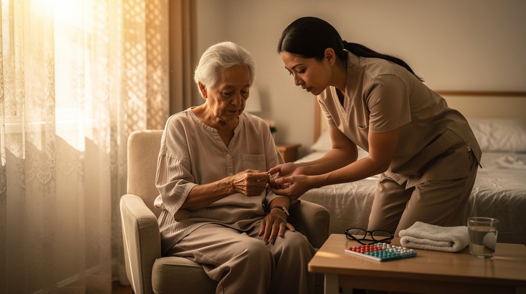 elderly woman receiving care from nurse prescare support