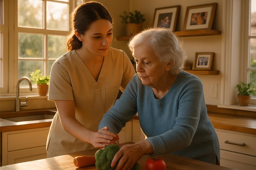 caregiver assisting senior with vegetables prescare