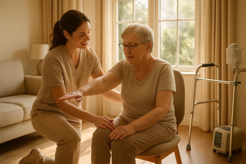 caregiver assisting senior woman at home prescare